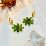 Exaggerated Green Zircon Flower Drop Earrings for Women