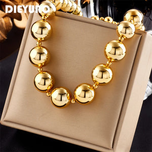316L Stainless Steel Large Round Ball Beads Choker Necklace for Women