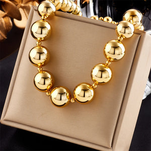316L Stainless Steel Large Round Ball Beads Choker Necklace for Women