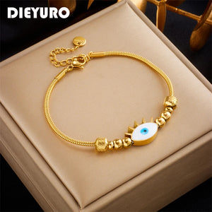 316L Stainless Steel Eye Beads Charm Bracelet For Women Girl Lady