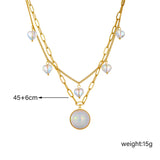 316L Stainless Steel Eye Cross Pearl Pendant Necklace Women Girl Jewelry