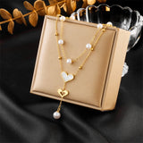 316L Stainless Steel Eye Cross Pearl Pendant Necklace Women Girl Jewelry