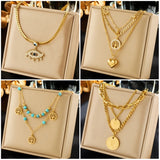 316L Stainless Steel Eye Heart Butterfly Coin Pendant Necklace For Women