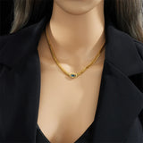 316L Stainless Steel Eye Shape Zircon Necklace For Women