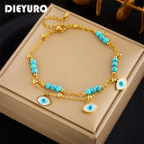 316L Stainless Steel Eye Star Green Stone Anklets For Women