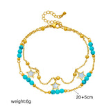 316L Stainless Steel Eye Star Green Stone Anklets For Women