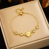 316L Stainless Steel Flower Bracelet Zircon Wrist Chain Jewelry Gift