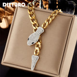 316L Stainless Steel Snake Pendant Necklace Full Rhinestone