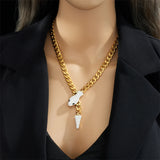 316L Stainless Steel Snake Pendant Necklace Full Rhinestone