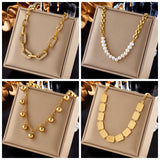316L Stainless Steel Geometric Ball Beads Pearl Chain Necklace For Women