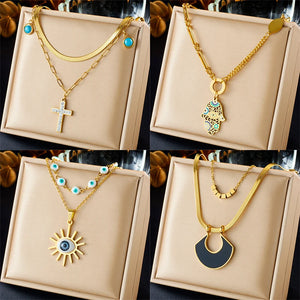 Geometric Cross Eyes Pendant Necklace For Women Girl Neck Chain Jewelry