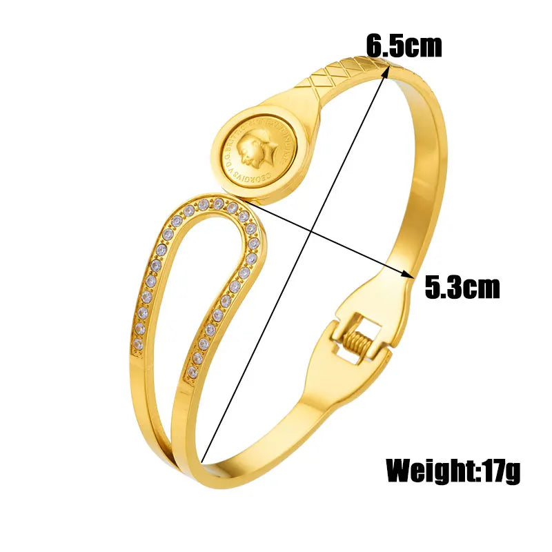 316L Stainless Steel Portrait Coin Bangle Bracelets for Women