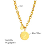 316L Stainless Steel Geometric Portrait Coin Pendant Necklace For Women