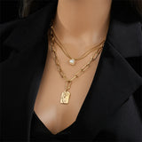 316L Stainless Steel Geometric Portrait Coin Pendant Necklace For Women