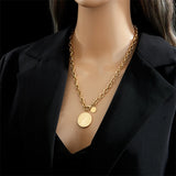316L Stainless Steel Geometric Portrait Coin Pendant Necklace For Women