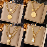 316L Stainless Steel Geometric Portrait Coin Pendant Necklace For Women
