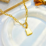 316L Stainless Steel Trapezoidal Pearl Oyster Pendant Necklace