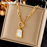 316L Stainless Steel Trapezoidal Pearl Oyster Pendant Necklace