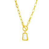 316L Stainless Steel Trapezoidal Pearl Oyster Pendant Necklace