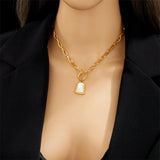 316L Stainless Steel Trapezoidal Pearl Oyster Pendant Necklace