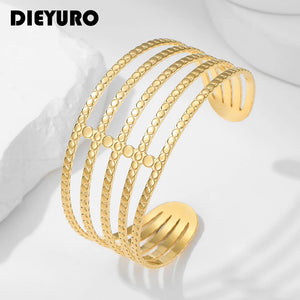 316L Stainless Steel Geometric Cuff Bracelet For Women Adjustable Bangles