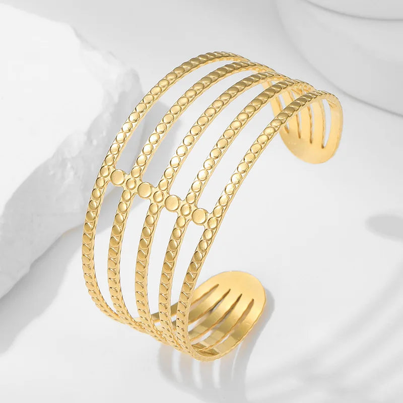 316L Stainless Steel Geometric Cuff Bracelet For Women Adjustable Bangles