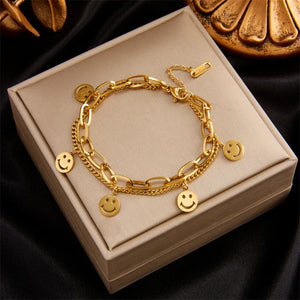 316L Stainless Steel 2 Layer Smile Charm Bracelet For Women