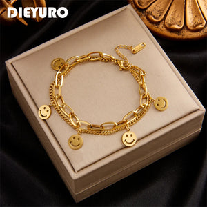 316L Stainless Steel 2 Layer Smile Charm Bracelet For Women