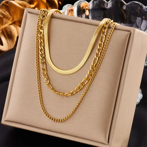 316L Stainless Steel 3 Chains Necklace For Women Punk Street Jewelry