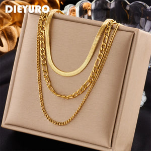 316L Stainless Steel 3 Chains Necklace For Women Punk Street Jewelry