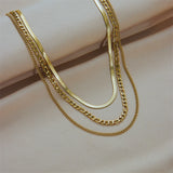 316L Stainless Steel 3 Chains Necklace For Women Punk Street Jewelry