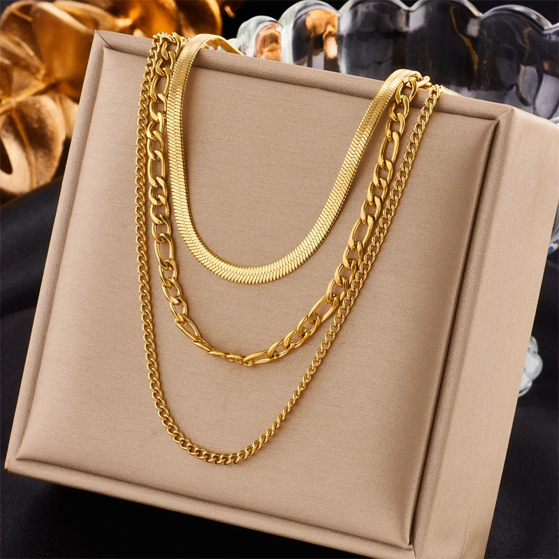 316L Stainless Steel 3 Chains Necklace For Women Punk Street Jewelry