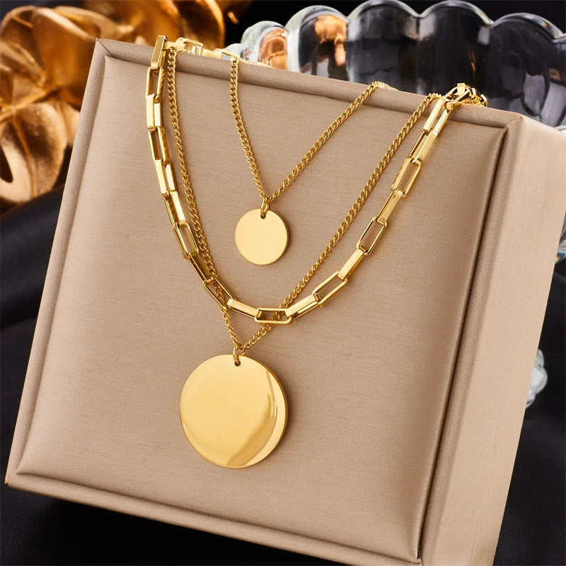316L Stainless Steel Round Pendant Necklace For Women Girls
