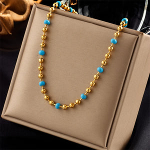 316L Stainless Steel Beads Necklace For Women Vintage Girls Choker Chain