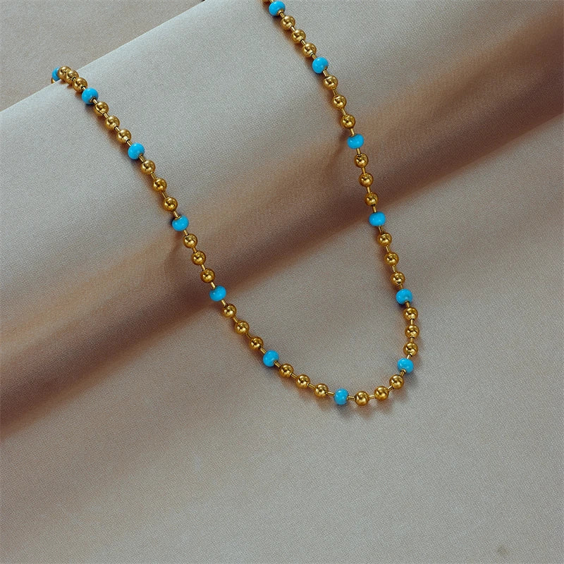 316L Stainless Steel Beads Necklace For Women Vintage Girls Choker Chain