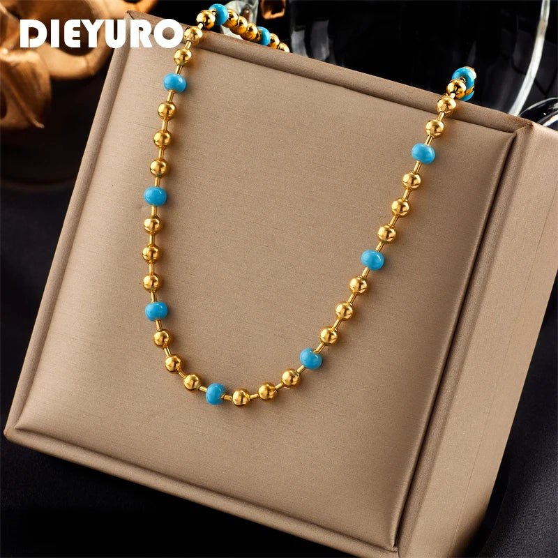 316L Stainless Steel Beads Necklace For Women Vintage Girls Choker Chain