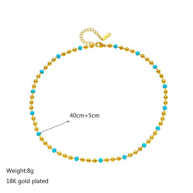 316L Stainless Steel Beads Necklace For Women Vintage Girls Choker Chain