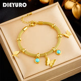 316L Stainless Steel Butterfly Charm Bracelet For Women Girl Jewelry