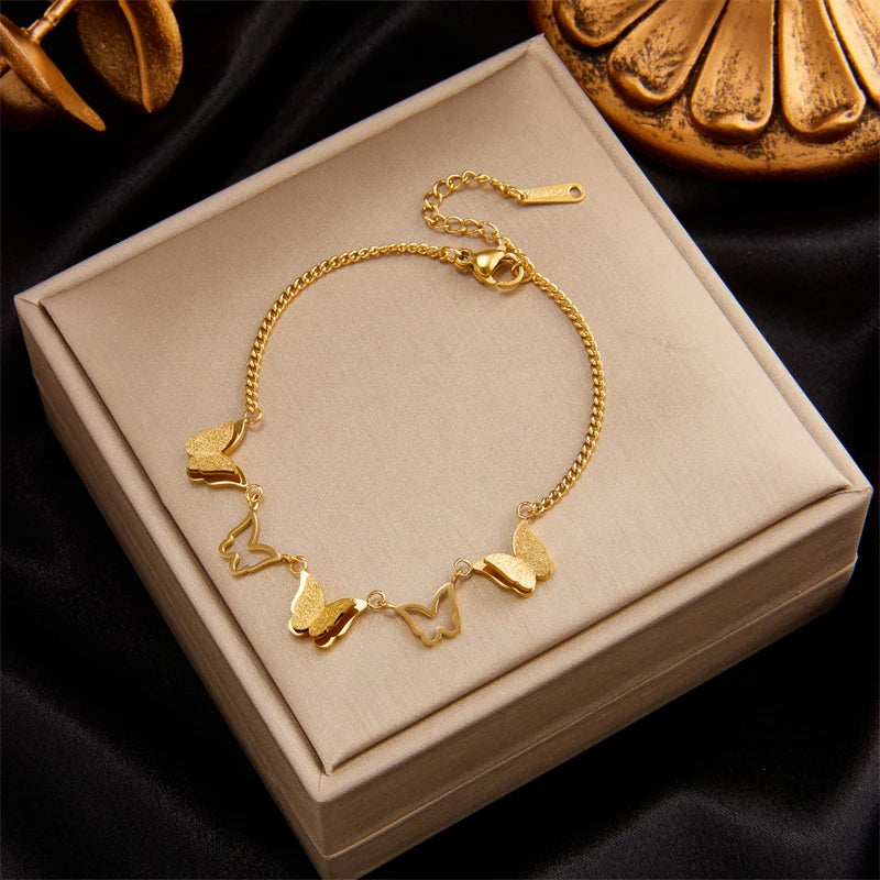 316L Stainless Steel Butterfly Charm Bracelet Women Insect Pendant Wrist Jewelry