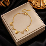 316L Stainless Steel Butterfly Charm Bracelet Women Insect Pendant Wrist Jewelry
