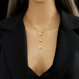 316L Stainless Steel Butterfly Tassel Pendant Necklace For Women