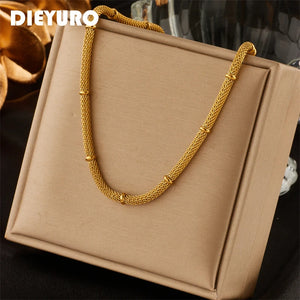 DIEYURO 316L Stainless Steel Cuban Link Chain For Women Ladies Choker Necklace