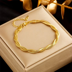 316L Stainless Steel Double Snake Chain Twist Bracelet for Women Girls
