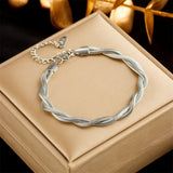 316L Stainless Steel Double Snake Chain Twist Bracelet for Women Girls