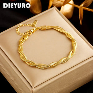 316L Stainless Steel Double Snake Chain Twist Bracelet for Women Girls