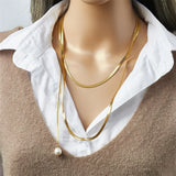 316L Stainless Steel Snake Chain Pearl Pendant Necklace