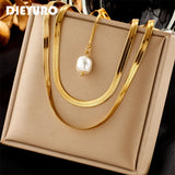 316L Stainless Steel Snake Chain Pearl Pendant Necklace