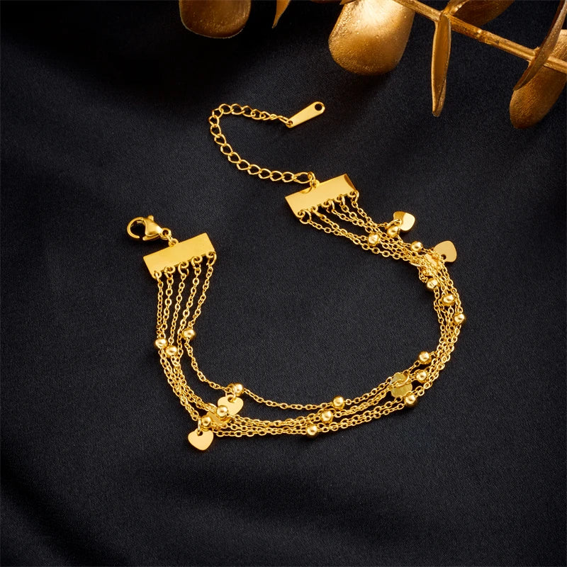 316L Stainless Steel Heart Chains Bracelet For Women Girl Ladies Bangles