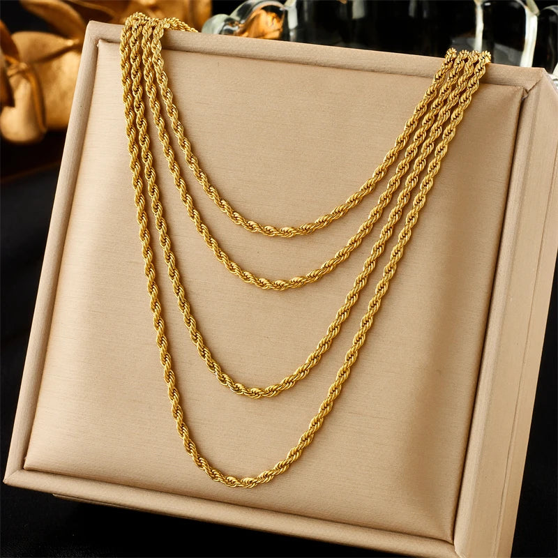 316L Stainless Steel Multilayer Necklace 4in1 Chains Jewelry Gift Party