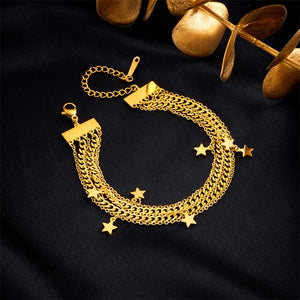 316L Stainless Steel Stars Chains Bracelet For Women Girl Ladies
